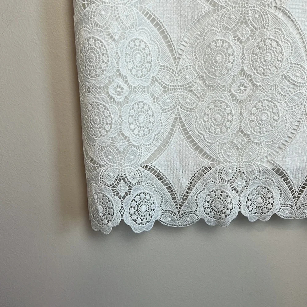 ANTONIO MELANI White Lace Cap-Sleeve Round Neck Sheath Dress Size 12 - Picture 5 of 10